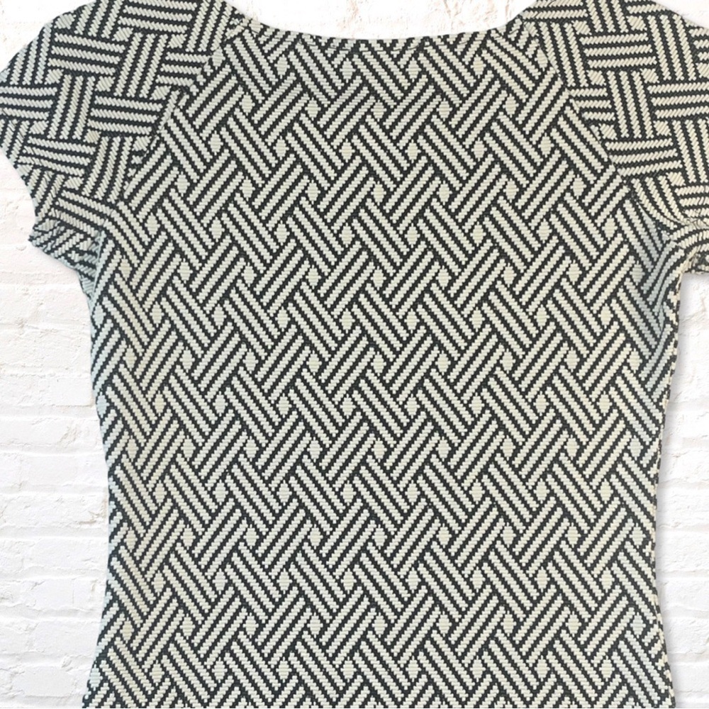 Mango Gray & Cream Textured Knit Pattern Sheath Dress Sz 4 Cotton Blend Stretch - Picture 5 of 10